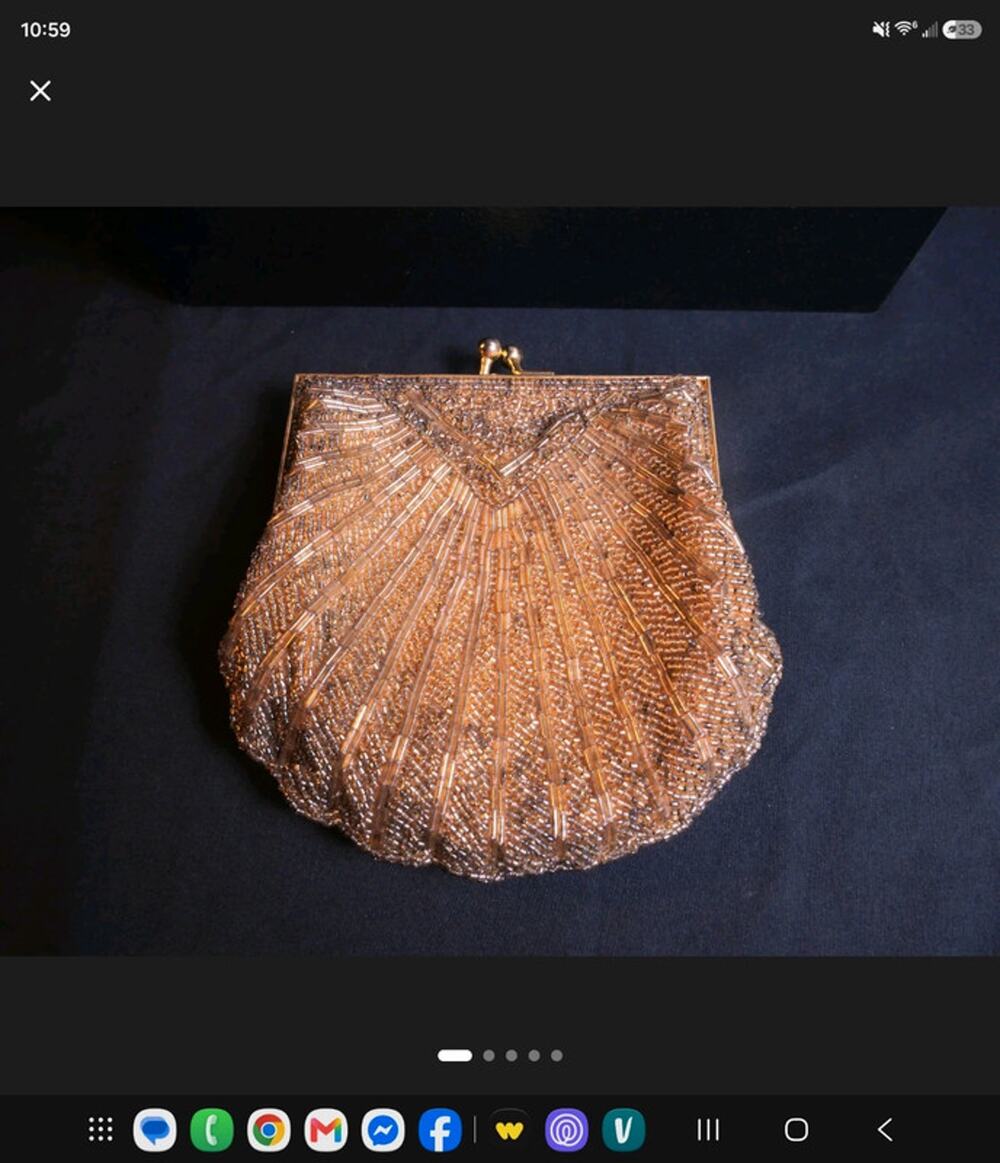 vintage La Regale gold beaded clamshell evening bag